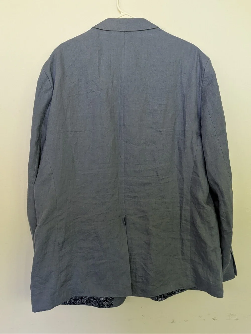 Lauren Ralph Lauren Blazer Jacket 50L Blue 100% Linen 2 Button Paisley Liner